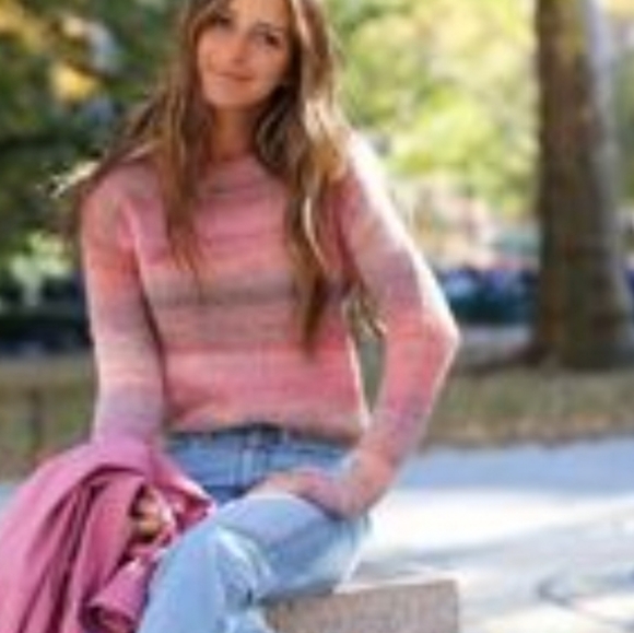 Something Navy Pink Striped Sweater Crew Neck Wool Blend Size Medium - Picture 3 of 12
